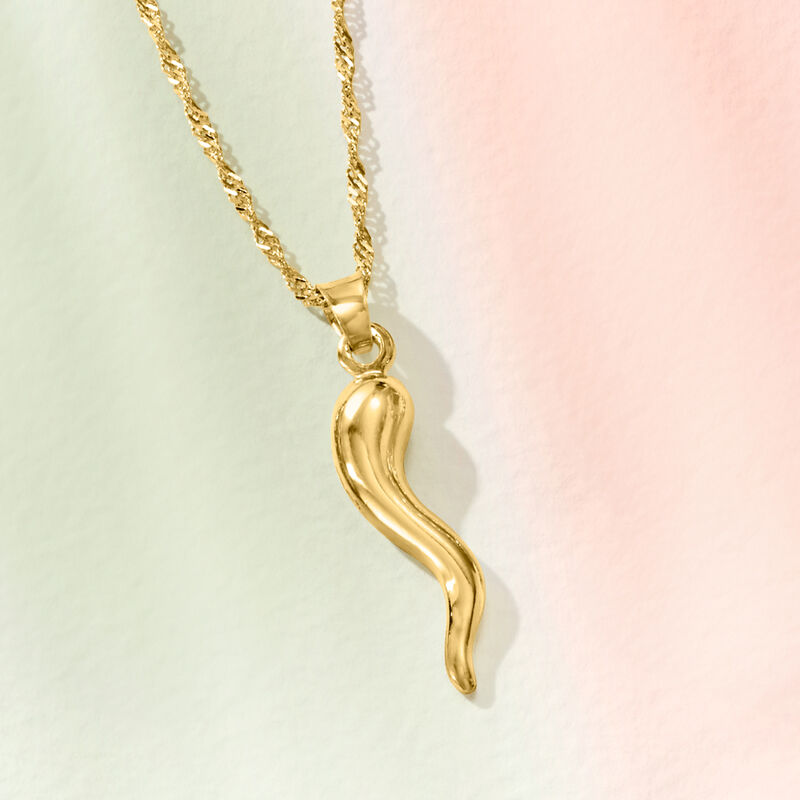 18kt Gold Over Sterling Italian Horn Pendant Necklace. 18"