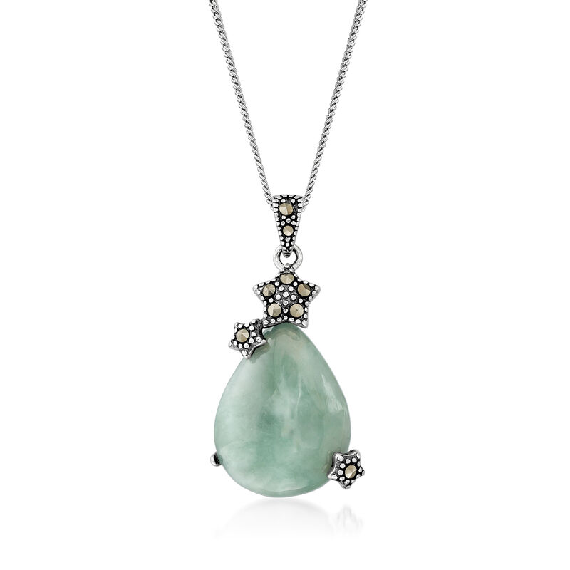 Jade and Marcasite Star Pendant Necklace in Sterling Silver image number 0