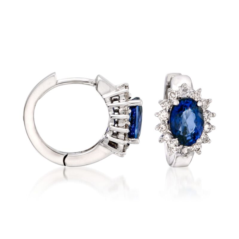 2.00 ct. t.w. Sapphire and .40 ct. t.w. Diamond Hoop Earrings in 14kt White Gold image number 0
