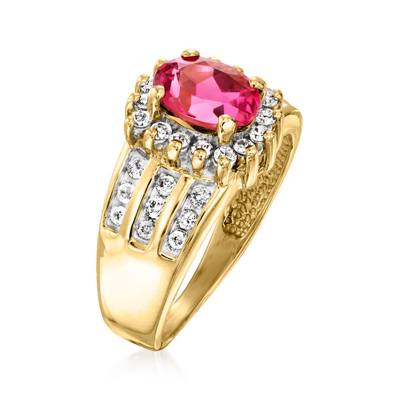 C. 1980 Vintage 1.70 Carat Pink Tourmaline and .75 ct. t.w. Diamond Ring in 14kt Yellow Gold image number 2