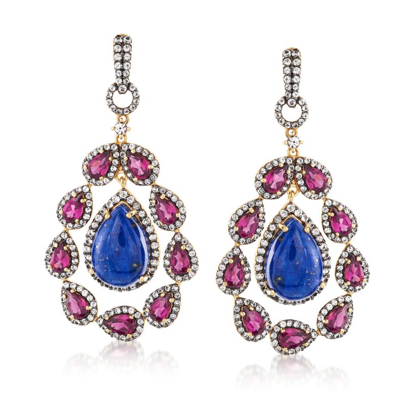 Lapis and 6.99 ct. t.w. Multi-Stone Drop Earrings in 18kt Gold Over Sterling Silver image number 0