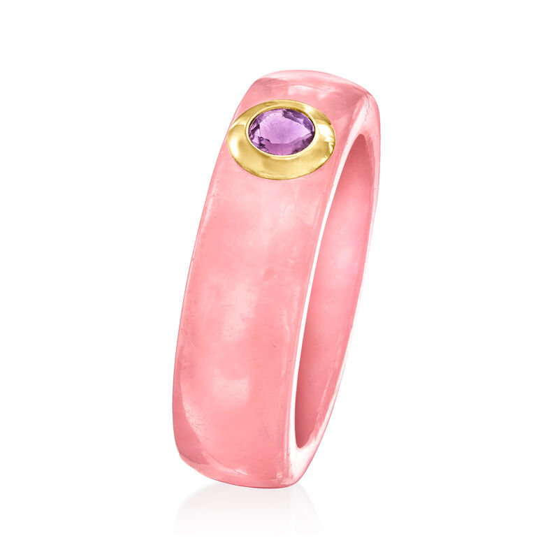 Pink Jade and .20 Carat Amethyst Ring with 14kt Yellow Gold image number 2