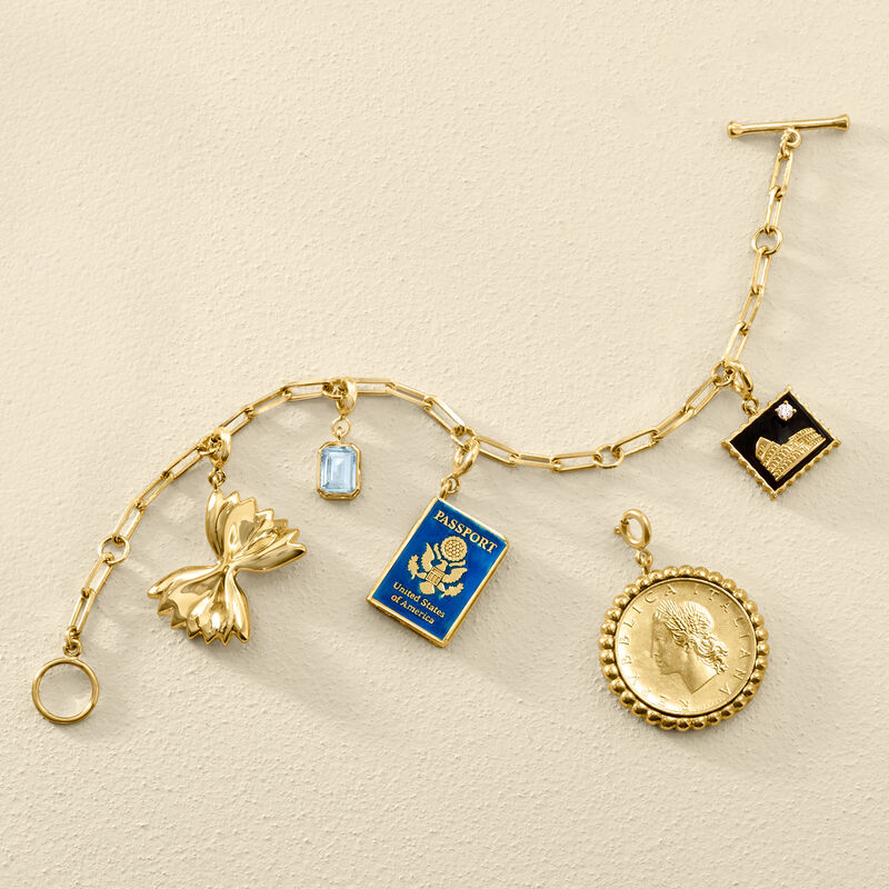 Blue Enamel Passport Charm in 18kt Gold Over Sterling  image number 5