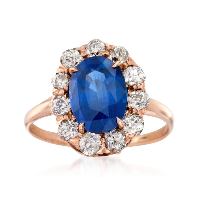 C. 1900 Vintage 3.38 Carat Sapphire and .90 ct. t.w. Diamond Ring in 14kt Rose Gold. Size 6.75 image number 0