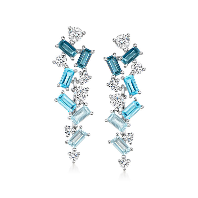 1.40 ct. t.w. Tonal Blue Topaz and .70 ct. t.w. Lab-Grown Diamond Drop Earrings in Sterling Silver  image number 0