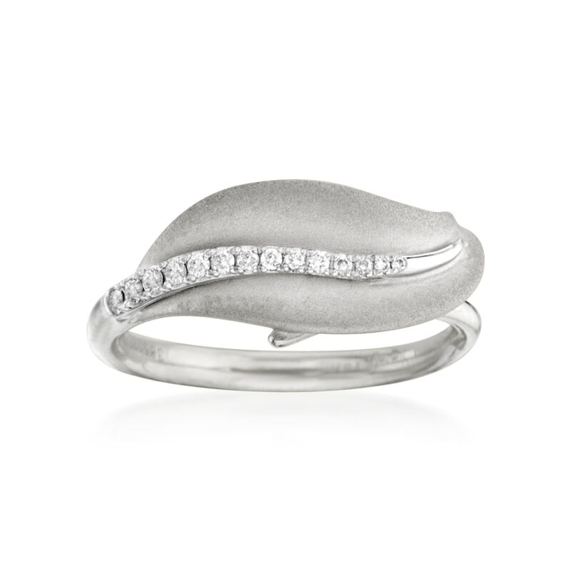 Simon G. 18kt White Gold Leaf Design Ring with Diamonds image number 0