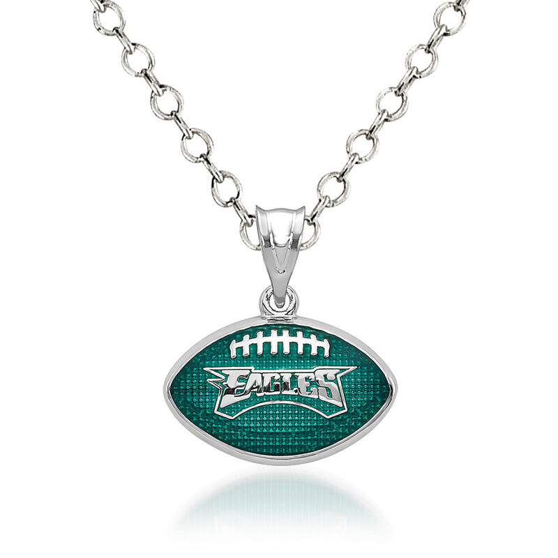 Sterling Silver Philadelphia Eagles Enameled Football Pendant Necklace. 18&quot; image number 0