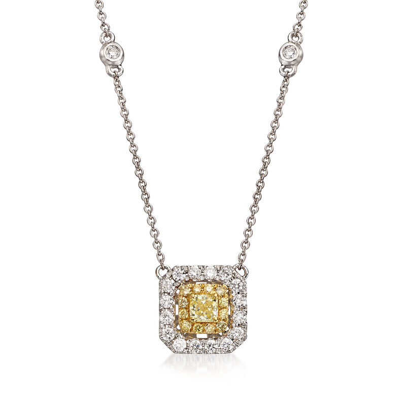 .80 ct. t.w. Yellow and White Diamond Square Necklace in 18kt Two-Tone Gold image number 1