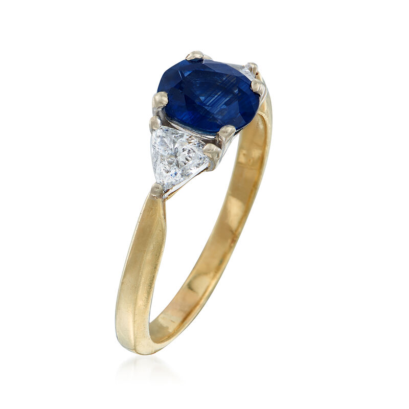 C. 1990 Vintage 1.51 ct. t.w. Sapphire and .60 ct. t.w. Diamond Ring in 18kt Yellow Gold image number 2
