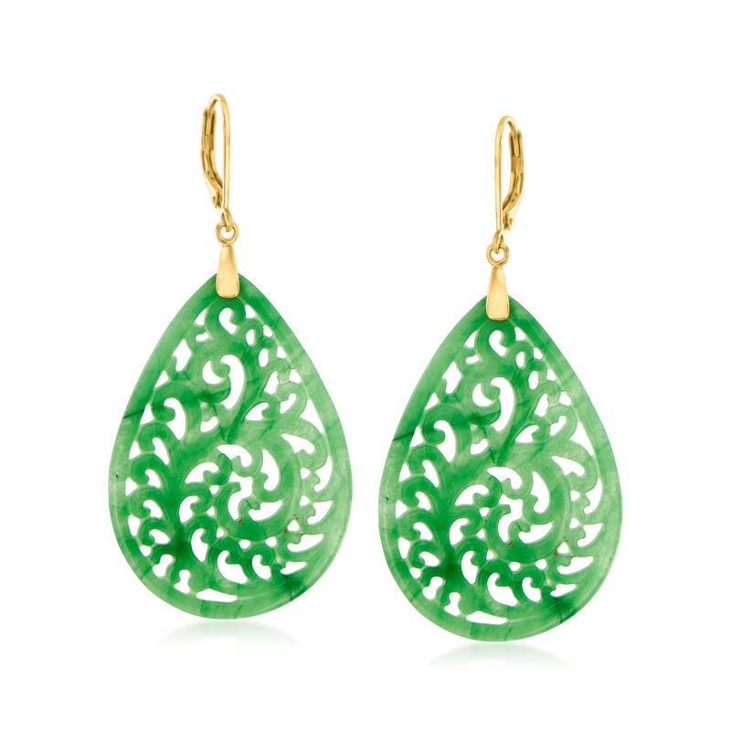 Carved Jade Teardrop Earrings in 18kt Gold Over Sterling  image number 0
