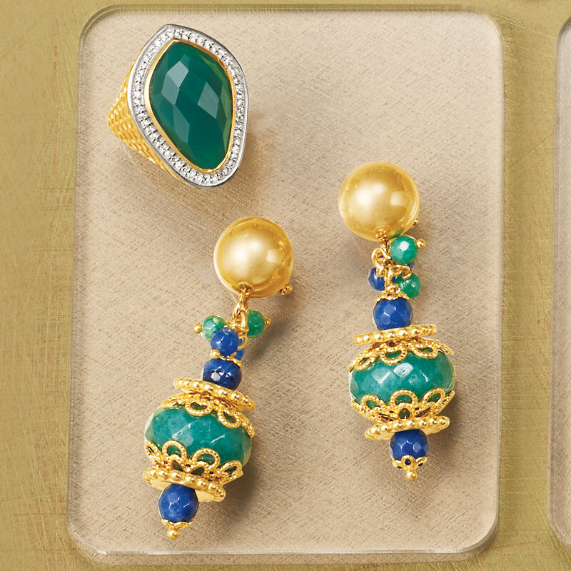 Green Chalcedony and .30 ct. t.w. White Zircon Ring in 18kt Gold Over Sterling image number 4