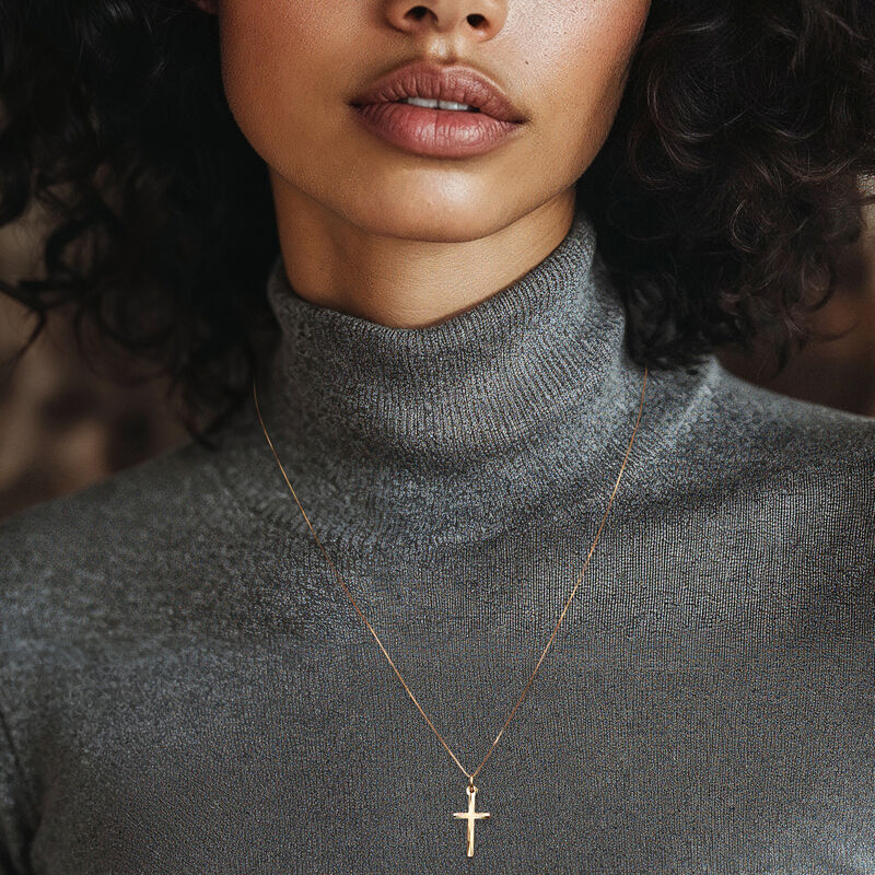 Italian 18kt Yellow Gold Diamond-Cut Cross Pendant Necklace. 18" image number 0