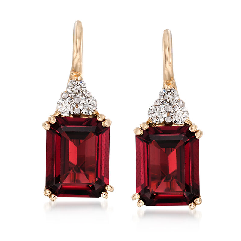 6.25 ct. t.w. Garnet and .38 ct. t.w. Diamond Drop Earrings in 14kt Yellow Gold image number 0