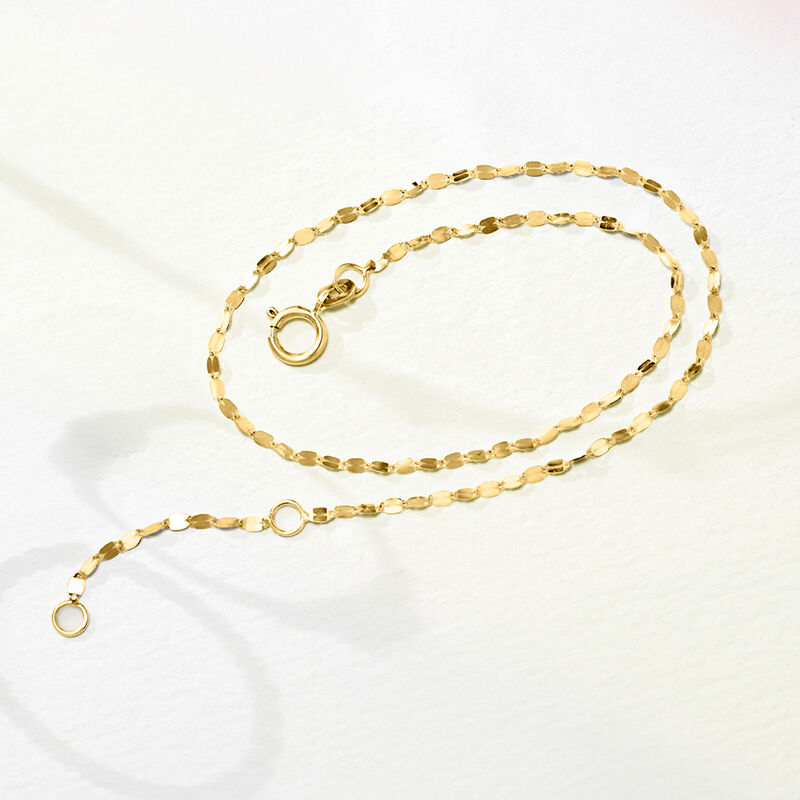 Italian 1.6mm 14kt Yellow Gold Lumachina-Chain Anklet. 9&quot; image number 3