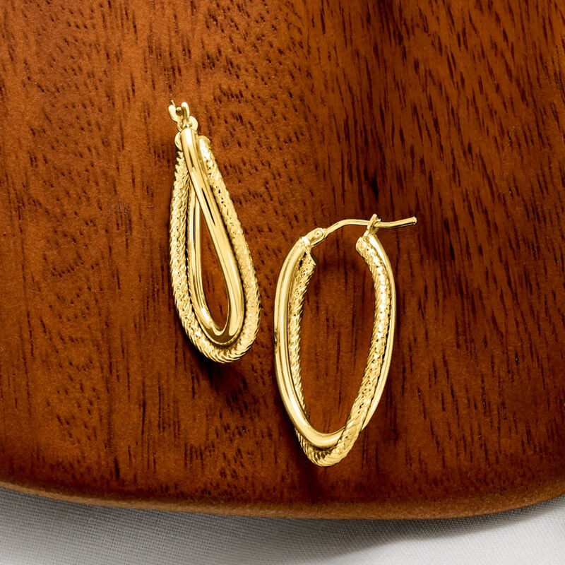 Italian 10kt Yellow Gold Double-Oval Twisted Hoop Earrings. 1 1/4" image number 2