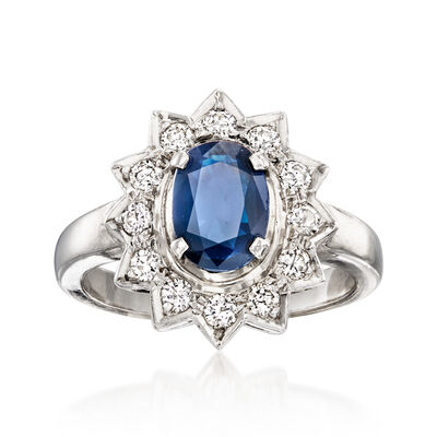 C. 1980 Vintage 1.10 Carat Sapphire and .45 ct. t.w. Diamond Ring in 18kt White Gold