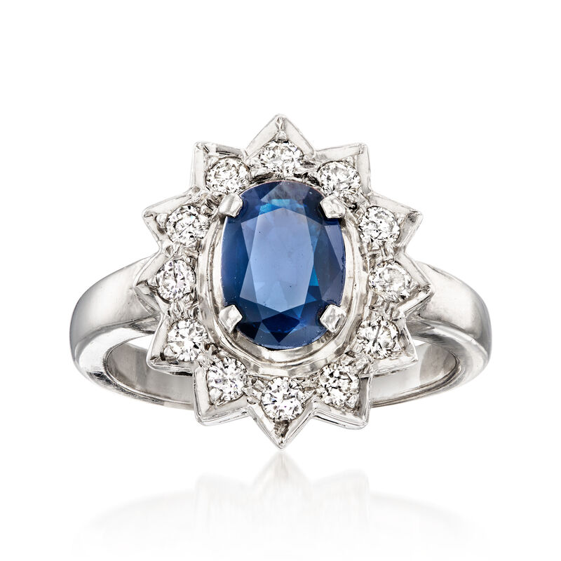 C. 1980 Vintage 1.10 Carat Sapphire and .45 ct. t.w. Diamond Ring in 18kt White Gold. Size 5 image number 0