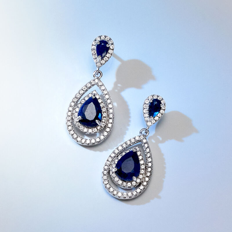 5.25 ct. t.w. Sapphire and 1.40 ct. t.w. White Topaz Teardrop Earrings in Sterling Silver  image number 2