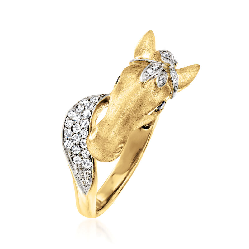 .29 ct. t.w. Diamond Horse Ring with Black Diamond Accents in 18kt Gold Over Sterling image number 2