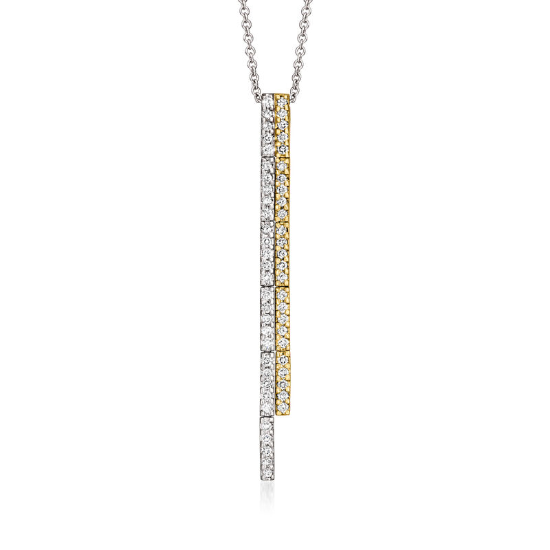 C. 1990 Vintage .30 ct. t.w. Diamond Two-Bar Pendant Necklace in 18kt Two-Tone Gold. 16&quot; image number 0