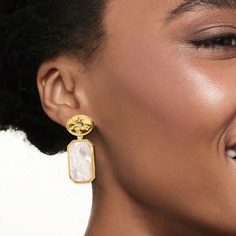 Italian Tagliamonte Mother-of-Pearl Pegasus Drop Earrings in 18kt Gold Over Sterling image number 1