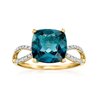4.90 Carat London Blue Topaz and .11 ct. t.w. Diamond Ring in 14kt Yellow Gold