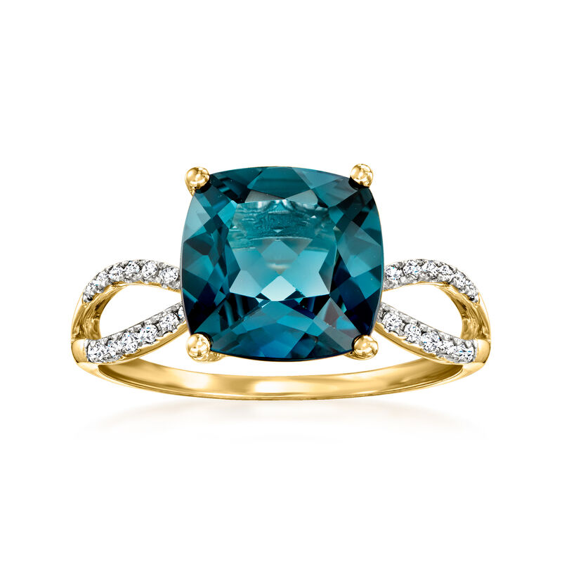 4.90 Carat London Blue Topaz and .11 ct. t.w. Diamond Ring in 14kt Yellow Gold image number 0
