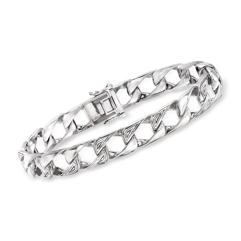 Men's Sterling Silver Cuban-Link Bracelet with Fleur-De-Lis Box Clasp. 8&quot; image number 0