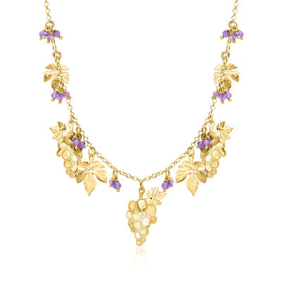 Italian 1.60 ct. t.w. Amethyst Bead Grapevine Necklace in 18kt Gold Over Sterling