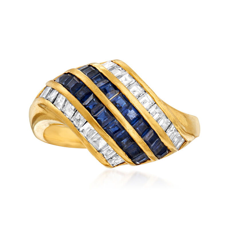 C. 1980 Vintage 1.14 ct. t.w. Sapphire and .88 ct. t.w. Diamond Diagonal Ring in 18kt Yellow Gold. Size 7.75 image number 0