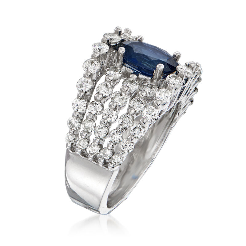 2.20 Carat Sapphire and 2.20 ct. t.w. Diamond Ring in 14kt White Gold image number 2