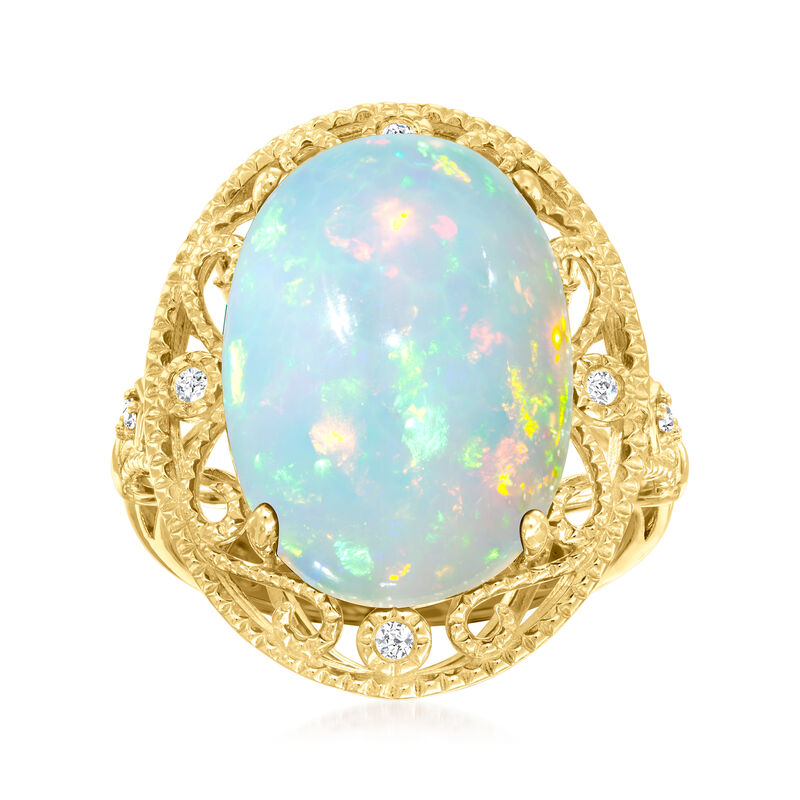 Opal Ring with Diamonds in 14kt Yellow Gold image number 0