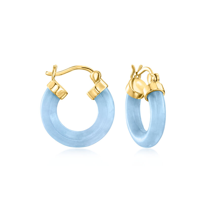Blue Jade Hoop Earrings in 18kt Gold Over Sterling. 3/4" image number 0