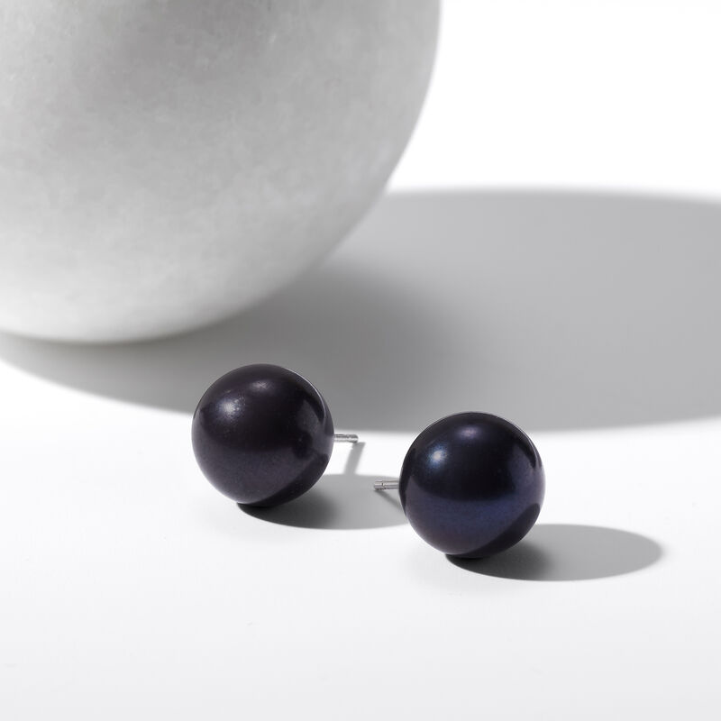 10-11mm Black Cultured Pearl Stud Earrings in 14kt White Gold image number 2