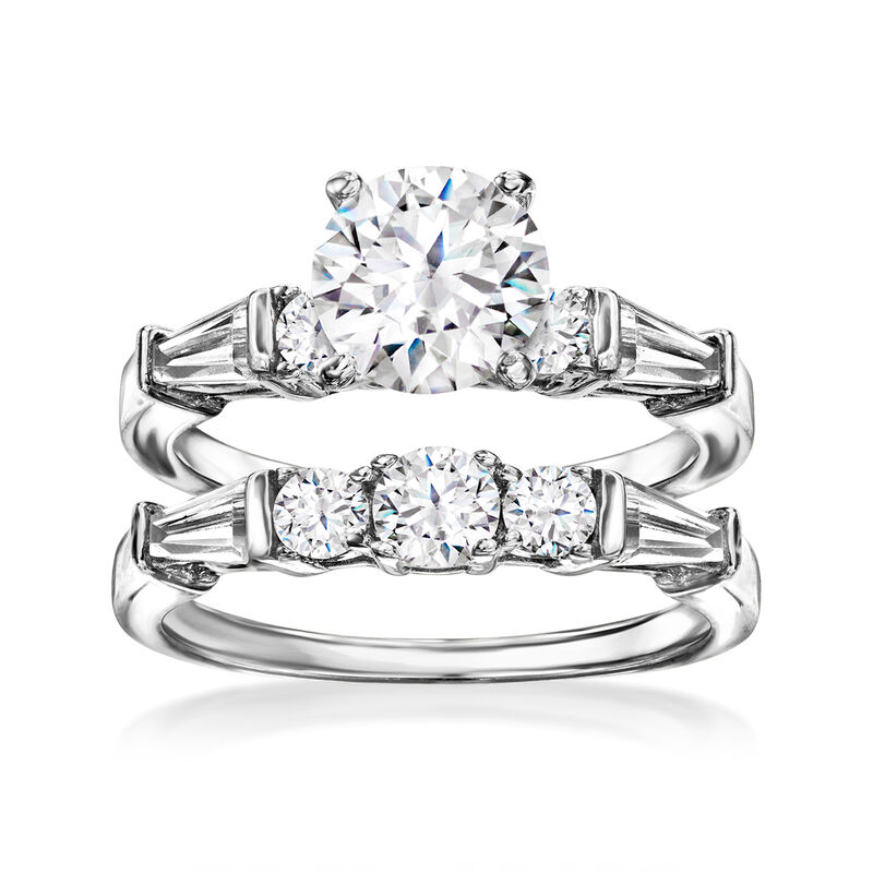 2.60 ct. t.w. CZ Bridal Set: Engagement and Wedding Rings in Sterling Silver image number 0