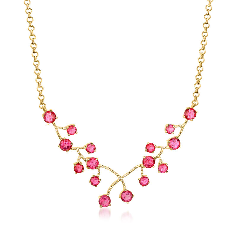 7.50 ct. t.w. Pink Topaz Vine Necklace in 18kt Gold Over Sterling. 18&quot; image number 0