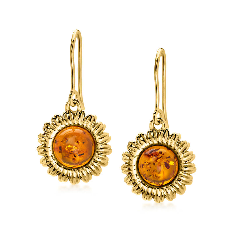 Amber Sunflower Drop Earrings in 18kt Gold Over Sterling  image number 0