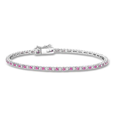 .90 ct. t.w. Ruby and .59 ct. t.w. Lab-Grown Diamond Tennis Bracelet in Sterling Silver