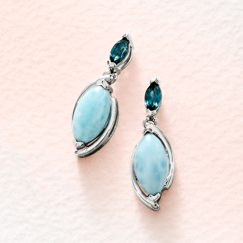 Larimar and .40 ct. t.w. London Blue Topaz Drop Earrings in Sterling Silver image number 2