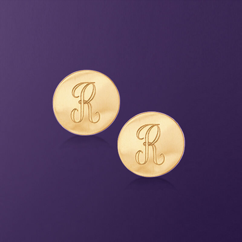 14kt Yellow Gold Personalized Disc Earrings image number 2