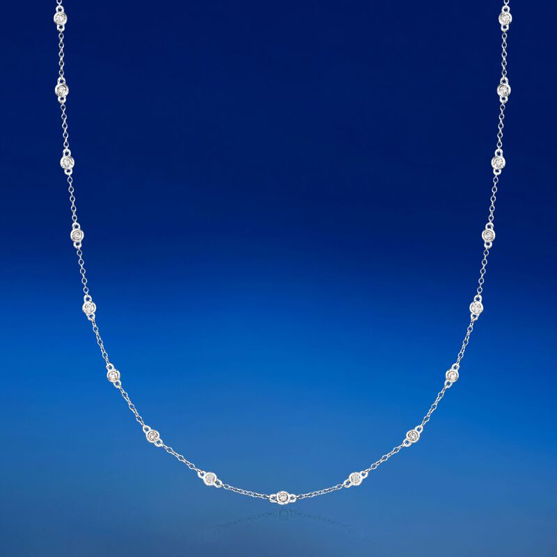 1.00 ct. t.w. Bezel-Set Diamond Station Necklace in 14kt White Gold image number 2