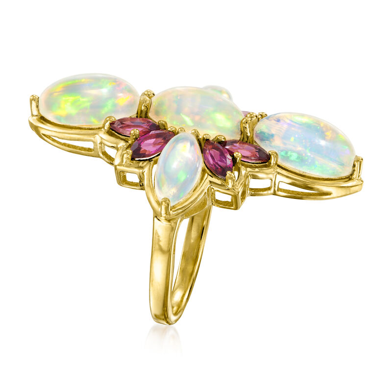 Opal and 1.30 ct. t.w. Rhodolite Garnet Flower Ring in 18kt Gold Over Sterling image number 2