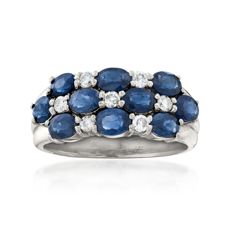 C. 1990 Vintage 2.00 ct. t.w. Sapphire and .20 ct. t.w. Diamond Checkerboard Ring in Platinum image number 0