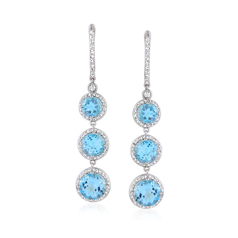 8.75 ct. t.w. Swiss Blue Topaz Hoop Drop Earrings with 1.30 ct. t.w. White Zircon in Sterling Silver  image number 0