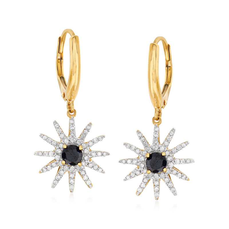 .50 ct. t.w. Sapphire and .49 ct. t.w. Diamond Sun Charm Drop Earrings in 18kt Yellow Gold Over Sterling Silver image number 0