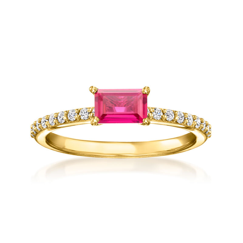 .70 Carat Lab-Grown Pink Sapphire Ring with .20 ct. t.w. Lab-Grown Diamonds in 18kt Gold Over Sterling image number 0