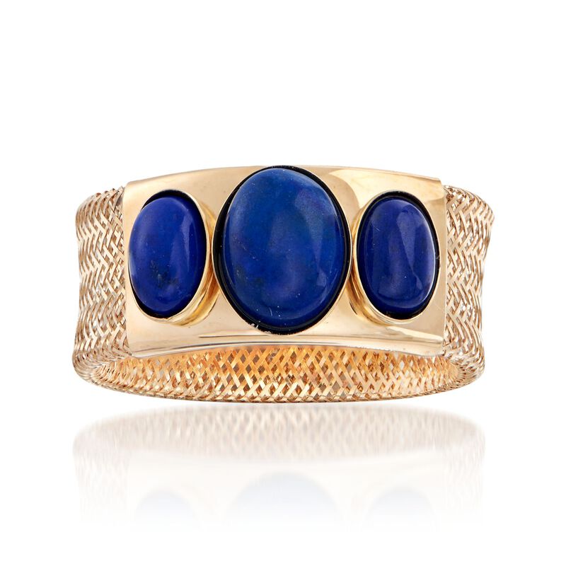 Italian Lapis Three-Stone Mesh Ring in 14kt Yellow Gold image number 0