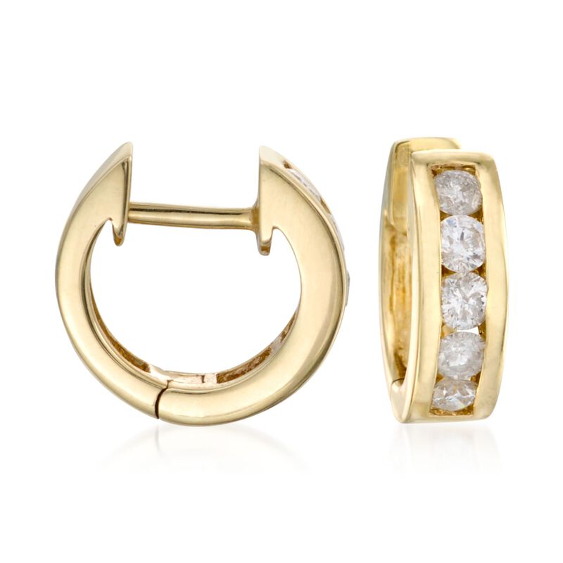 .75 ct. t.w. Diamond Hoop Earrings in 14kt Yellow Gold. 3/8&quot; image number 0