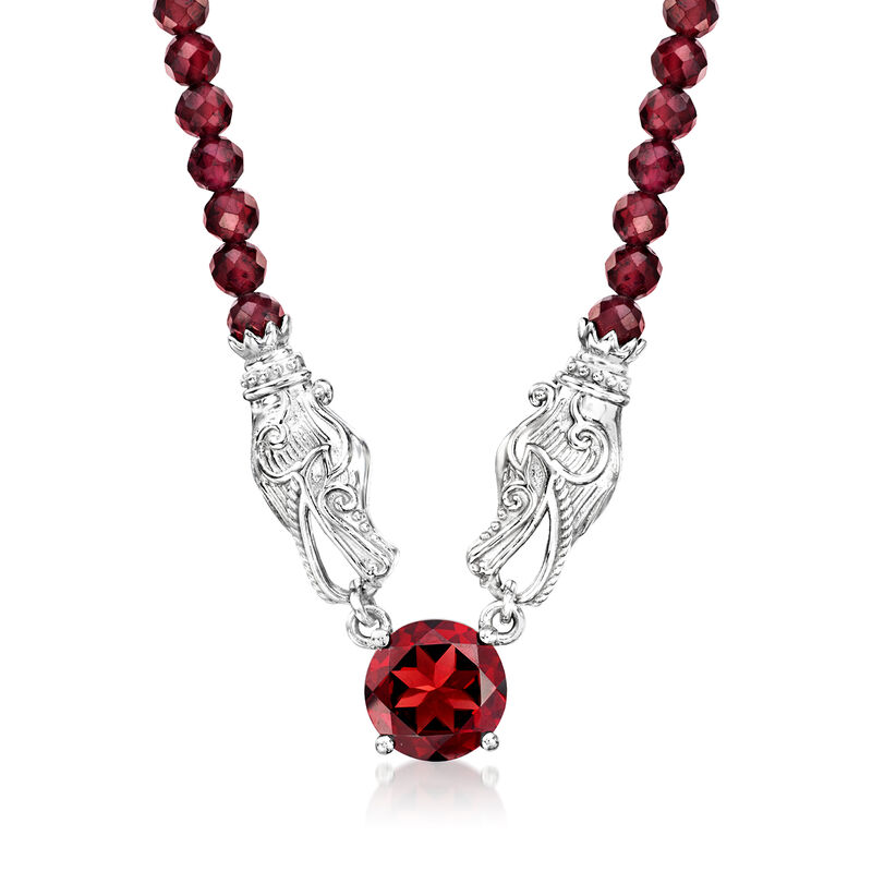 3.90 Carat Garnet and 25.00 ct. t.w. Garnet Bead Necklace in Sterling Silver. 18&quot; image number 1