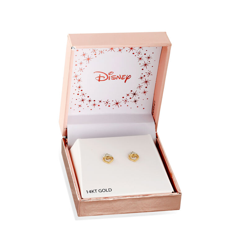 Child's Disney Princess 14kt Two-Tone Gold Heart and Crown Stud Earrings image number 2